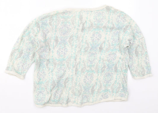 Pull & Bear Womens Green Round Neck Geometric Cotton Pullover Jumper Size M