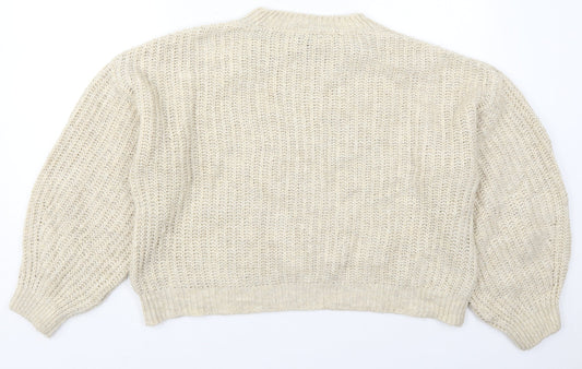 New Look Womens Beige Crew Neck Acrylic Pullover Jumper Size M