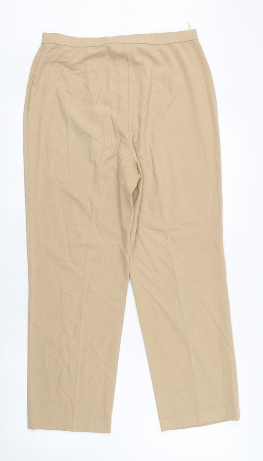 Marks and Spencer Womens Beige Polyester Trousers Size 14 L26 in Regular Zip