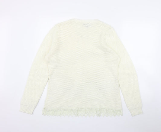 Originals Knitwear Womens Ivory Round Neck Acrylic Pullover Jumper Size M