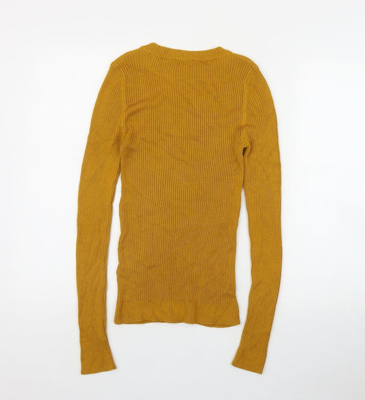 Topshop Womens Yellow Round Neck Viscose Pullover Jumper Size S
