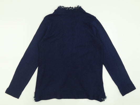 Claudia C Womens Blue Crew Neck Striped Acrylic Cardigan Jumper Size S