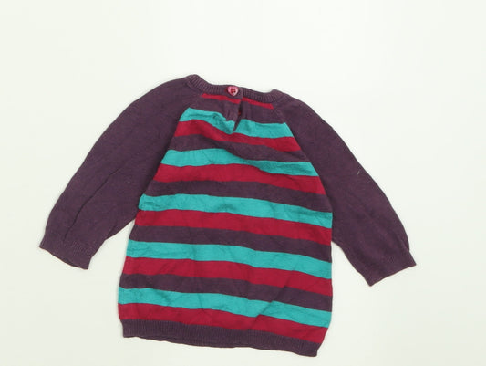 Peacocks Girls Purple Striped Viscose Pullover Jumper Size 0-3 Months Button