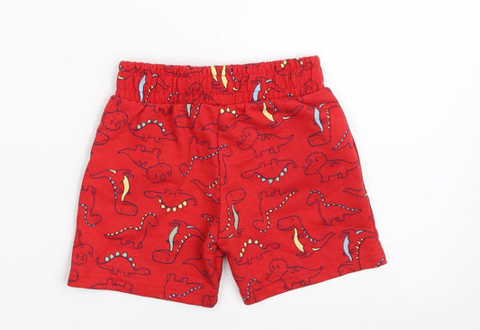 Dunnes Stores Boys Red Cotton Cropped Leggings Size 12-18 Months Drawstring - Dinosaur