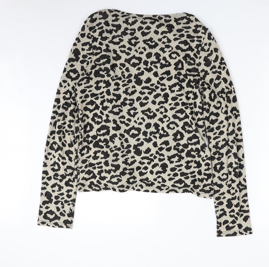 NEXT Womens Brown V-Neck Animal Print Cotton Cardigan Jumper Size 14
