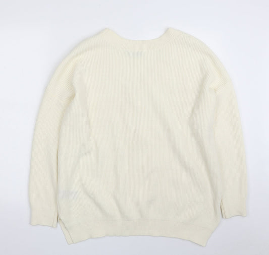 Very Womens Ivory V-Neck Viscose Pullover Jumper Size 14