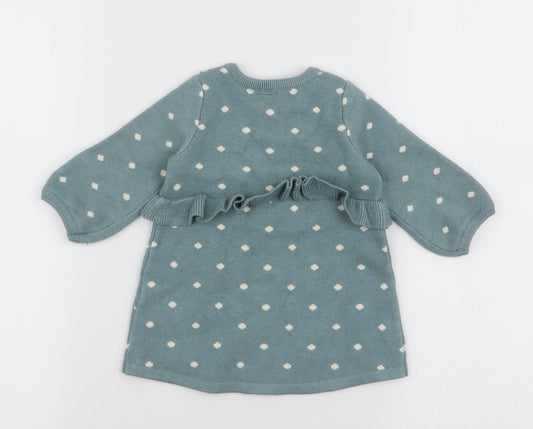 NEXT Girls Blue Polka Dot Viscose A-Line Size 0-3 Months Round Neck Button