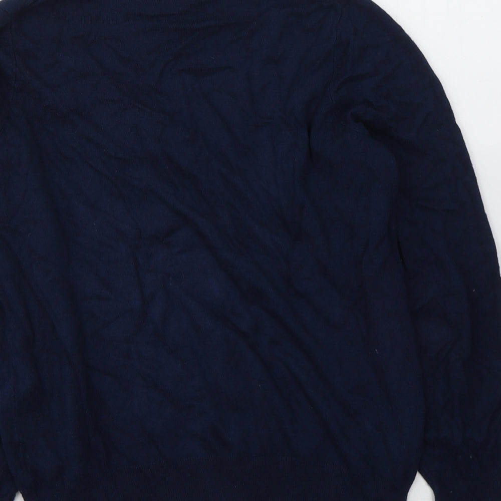 Marks and Spencer Womens Blue Acrylic Jersey T-Shirt Size 12 V-Neck
