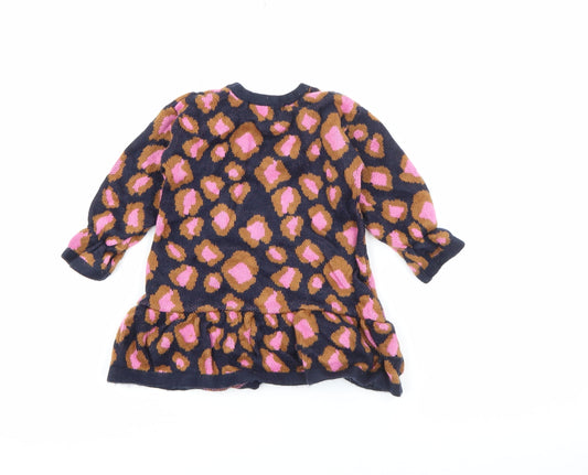 Very Girls Blue Animal Print Acrylic Jumper Dress Size 12-18 Months Crew Neck