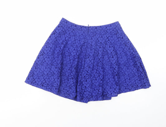 Topshop Womens Blue Cotton Skater Skirt Size 8 Zip