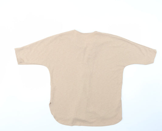 Gallery Womens Beige Polyester Basic Blouse Size M V-Neck