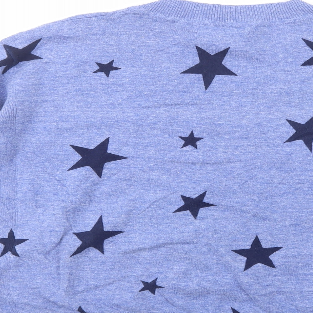 Marks and Spencer Womens Blue V-Neck Geometric Cotton Pullover Jumper Size S - Star Print