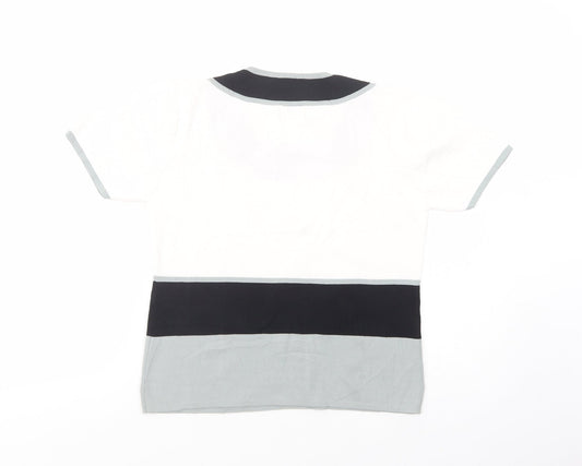 Roman Womens White Striped Viscose Basic Blouse Size S Scoop Neck - Flower Detail