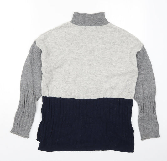 Marks and Spencer Womens Grey High Neck Acrylic Pullover Jumper Size S - Blue