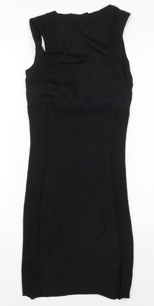 H&M Womens Black Viscose Bodycon Size S V-Neck Pullover