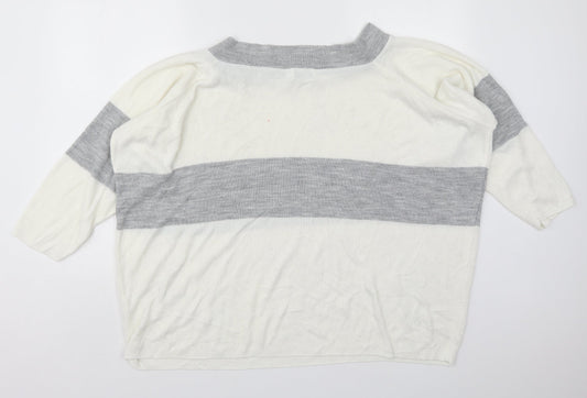 In the Style Womens Ivory Boat Neck Striped Acrylic Pullover Jumper Size 10 - Grey