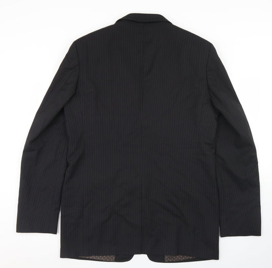 River Island Mens Black Striped Wool Jacket Blazer Size 38