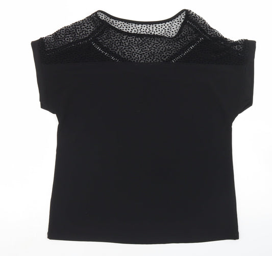 Amaryllis Womens Black Polyester Basic Blouse Size 10 Round Neck