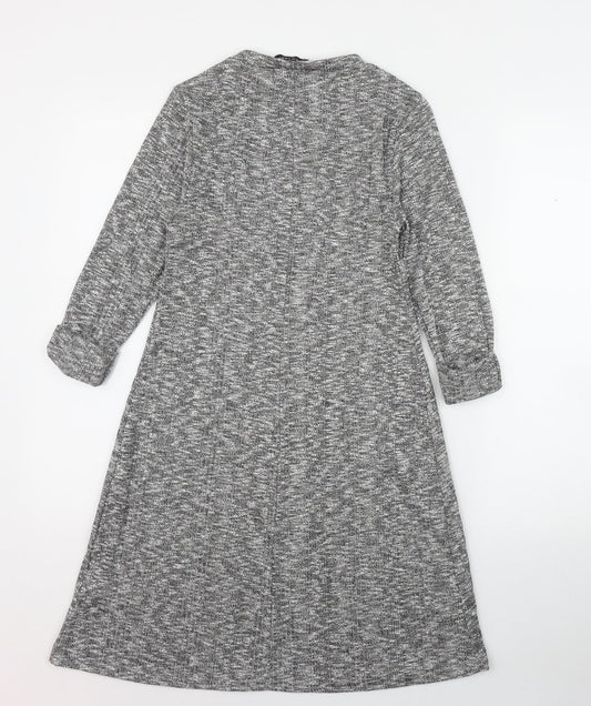 New Look Womens Grey Polyester Jumper Dress Size 6 Round Neck Pullover