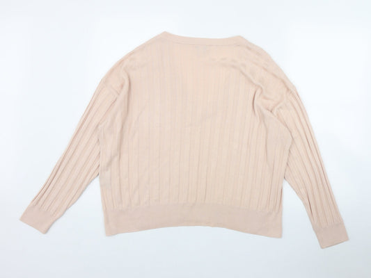 Topshop Womens Pink V-Neck Viscose Pullover Jumper Size M