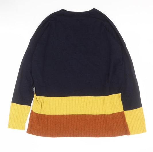Warehouse Womens Blue Round Neck Striped Polyester Pullover Jumper Size 12