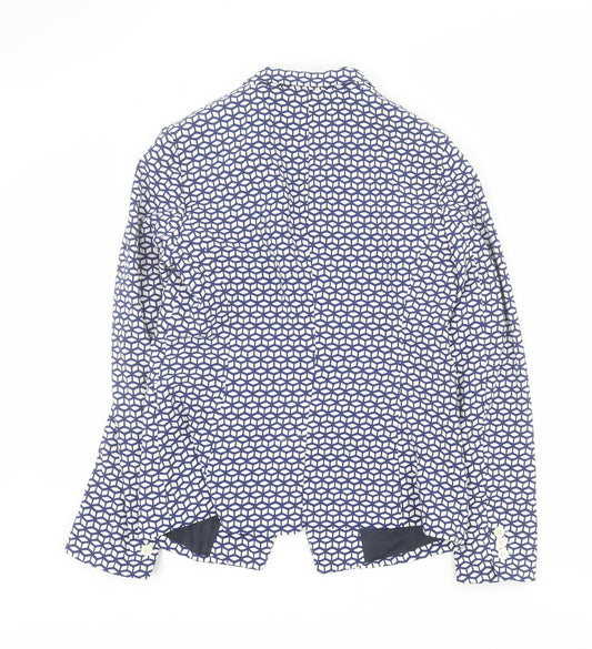Spirit Womens Blue Geometric Jacket Blazer Size 12 Button