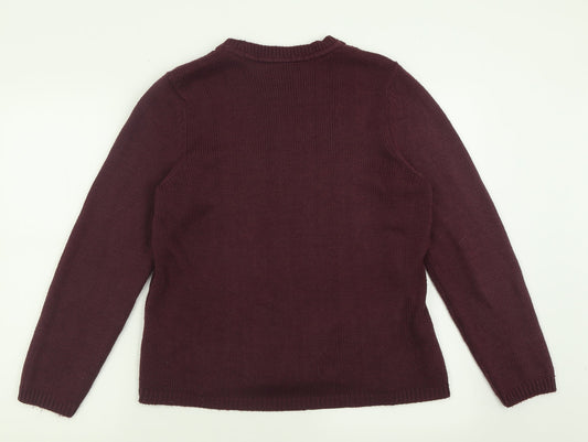 BM Womens Purple Crew Neck Acrylic Pullover Jumper Size M