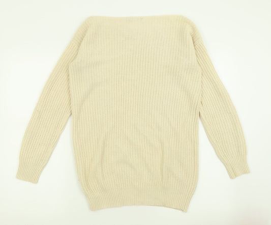 Nasty Gal Womens Beige Boat Neck Acrylic Pullover Jumper Size M