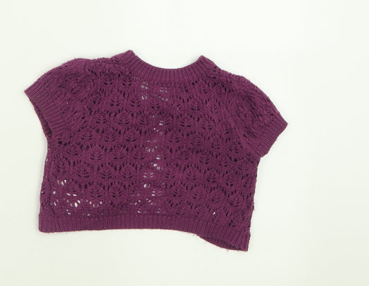 Mothercare Girls Purple Crew Neck Acrylic Cardigan Jumper Size 2 Years Button