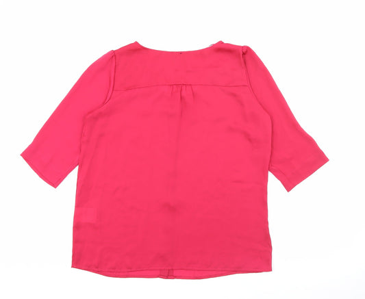 Preworn Womens Pink Polyester Basic Blouse Size 16 Scoop Neck