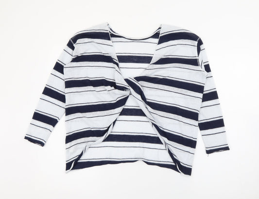 Pull & Bear Womens Blue Round Neck Striped Polyester Pullover Jumper Size S