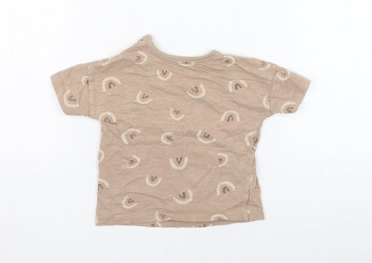 George Girls Brown Cotton Basic T-Shirt Size 6-9 Months Round Neck Pullover - Rainbow