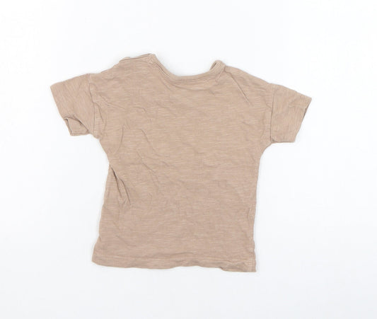 George Boys Brown Cotton Basic T-Shirt Size 6-9 Months Round Neck Pullover - Happy little heart + soul