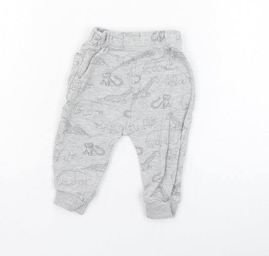 George Boys Grey Cotton Jogger Trousers Size 3-6 Months Pullover - Tiger, Elephant, Lion, Giraffe