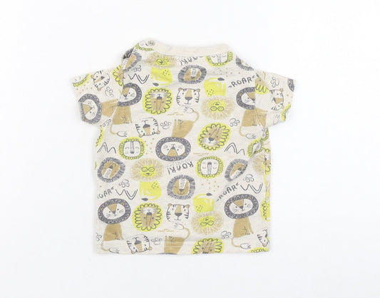 Peacocks Boys Brown Cotton Basic T-Shirt Size 6-9 Months Round Neck Pullover - Lion, Tiger