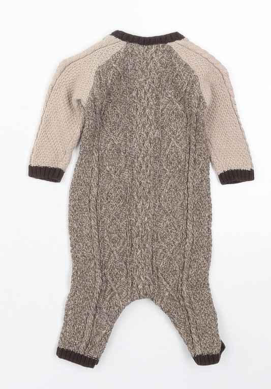 NEXT Boys Brown Cotton Coverall One-Piece Size 0-3 Months Button