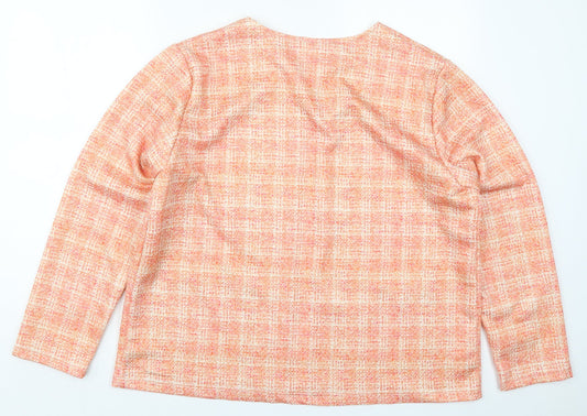 Laure De Ssine Womens Orange Check Jacket Size 16 Hook & Eye