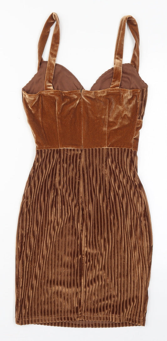 NaaNaa Womens Brown Polyester Mini Size 6 Square Neck Zip