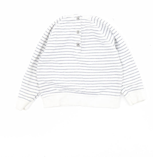 Mothercare Baby White Striped Cotton Pullover Jumper Size 12-18 Months Button