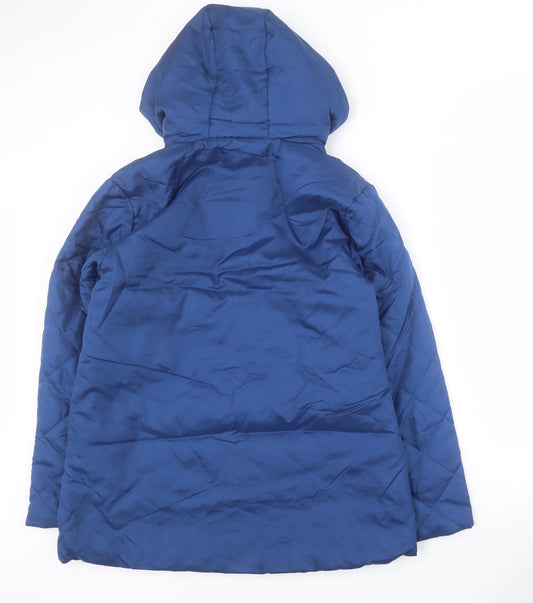 Anne De Lancay Womens Blue Quilted Coat Size 8 Zip