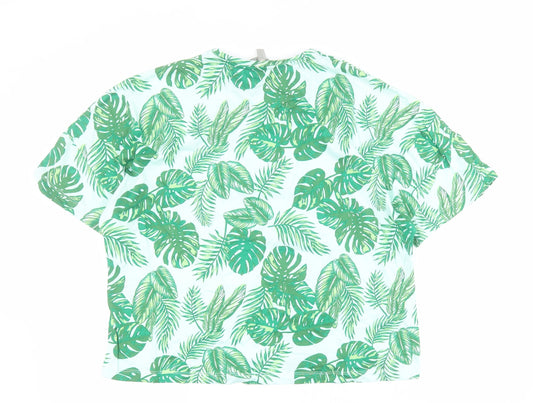 ASOS Womens Green 100% Cotton Cropped T-Shirt Size 6 Round Neck - Leaf print