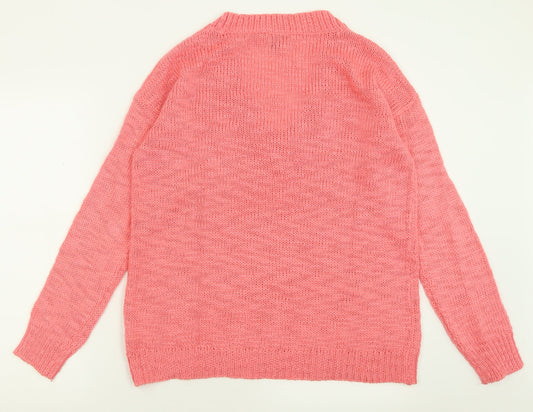 H&M Womens Pink V-Neck Acrylic Pullover Jumper Size M