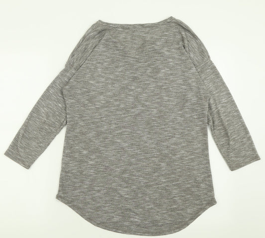 Papaya Womens Grey Polyester Basic T-Shirt Size 12 V-Neck