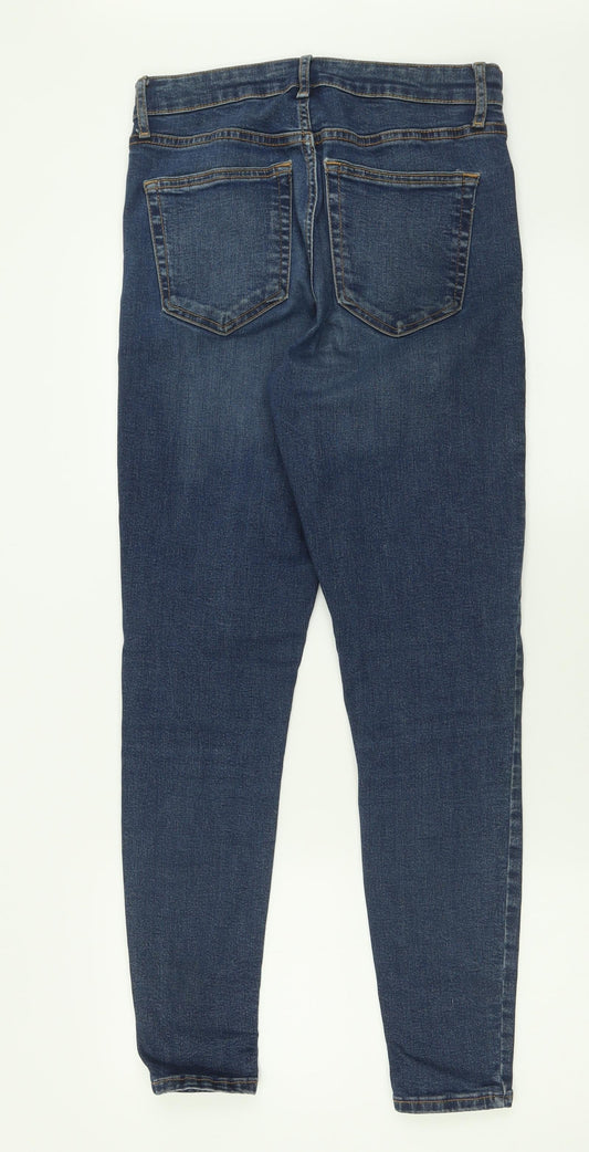 Topshop Womens Blue Cotton Skinny Jeans Size 28 L32 in Regular Button