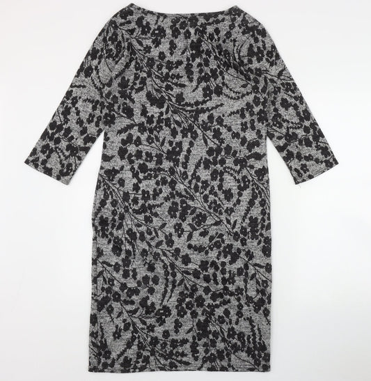 Blue Vanill Womens Grey Floral Polyester Bodycon Size L Round Neck Pullover