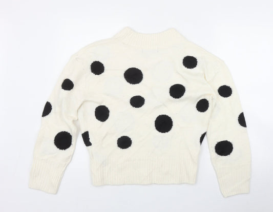 Marks and Spencer Womens Ivory Mock Neck Polka Dot Acrylic Pullover Jumper Size S