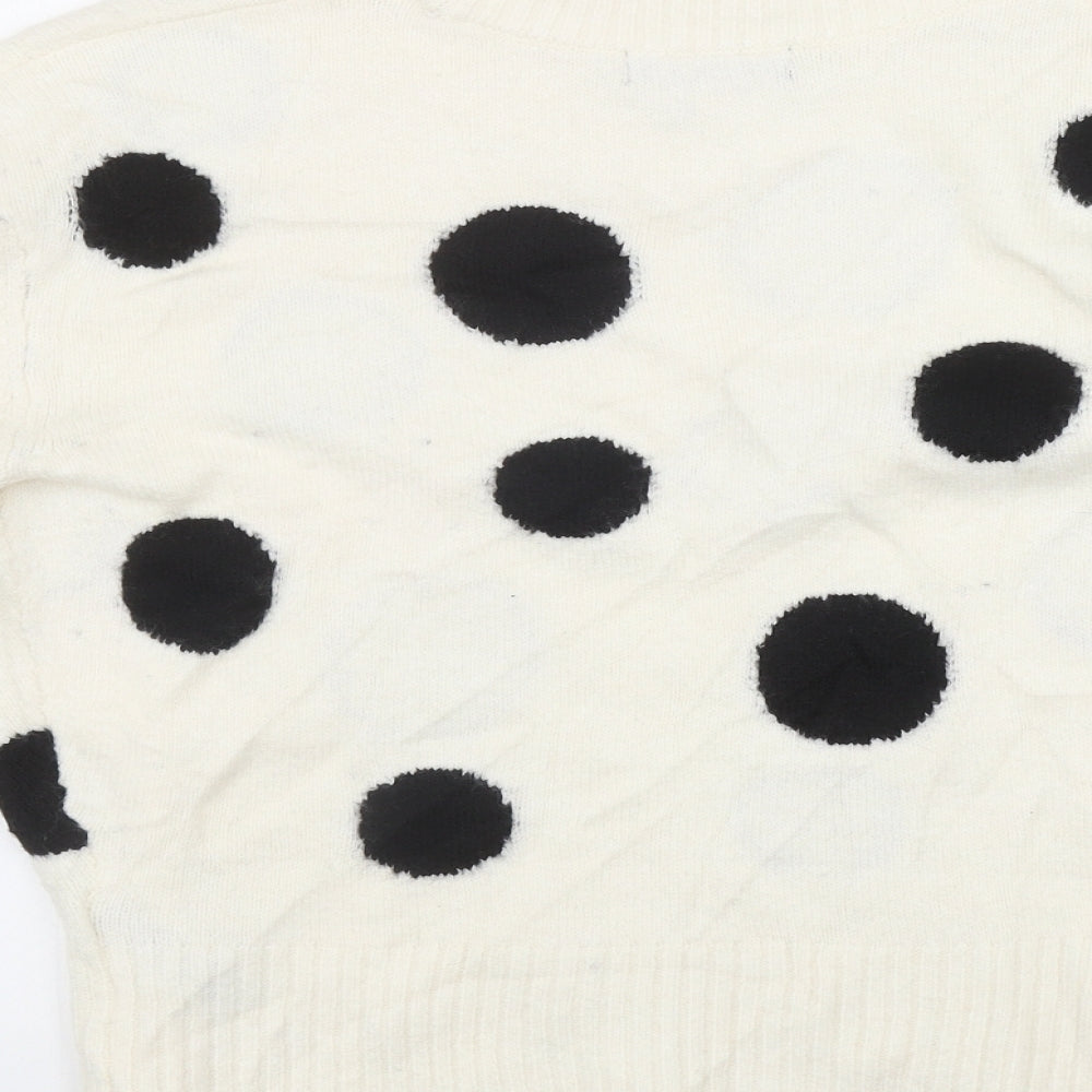 Marks and Spencer Womens Ivory Mock Neck Polka Dot Acrylic Pullover Jumper Size S