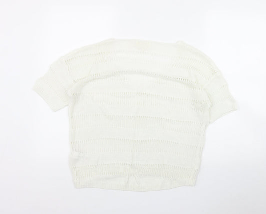 NEXT Womens White V-Neck Acrylic Pullover Jumper Size 14