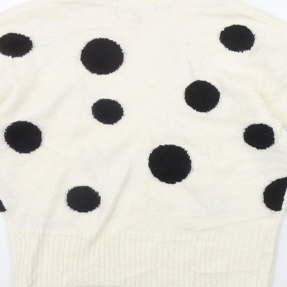 Marks and Spencer Womens Ivory Mock Neck Polka Dot Acrylic Pullover Jumper Size S