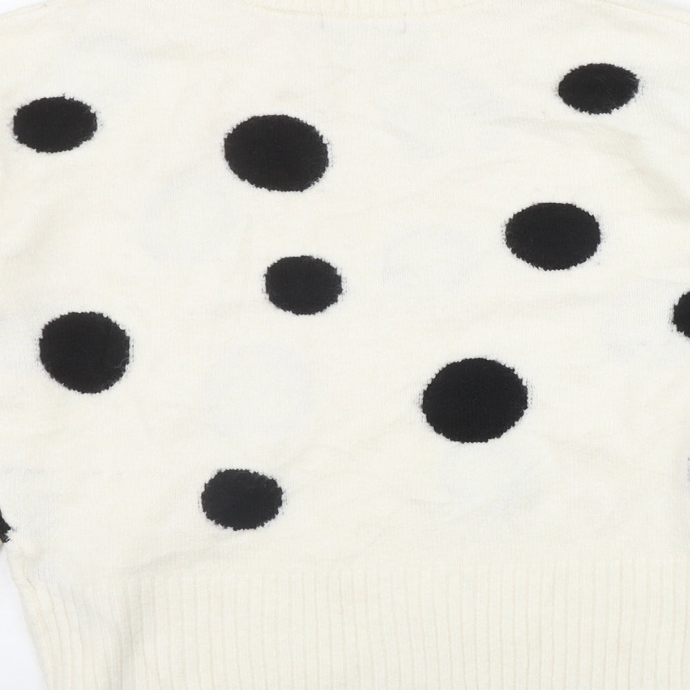 Marks and Spencer Womens Ivory Mock Neck Polka Dot Acrylic Pullover Jumper Size M